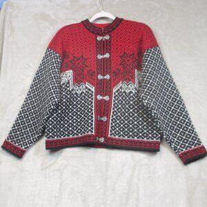 NORLAENDER Norway Nordic Red Snowflake Cardigan Sweater Women’s Large